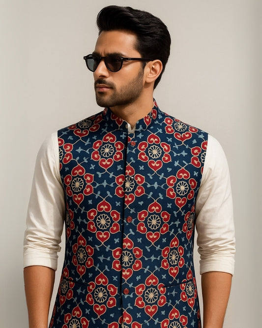 Indigo Ajrakh Nehru Jacket