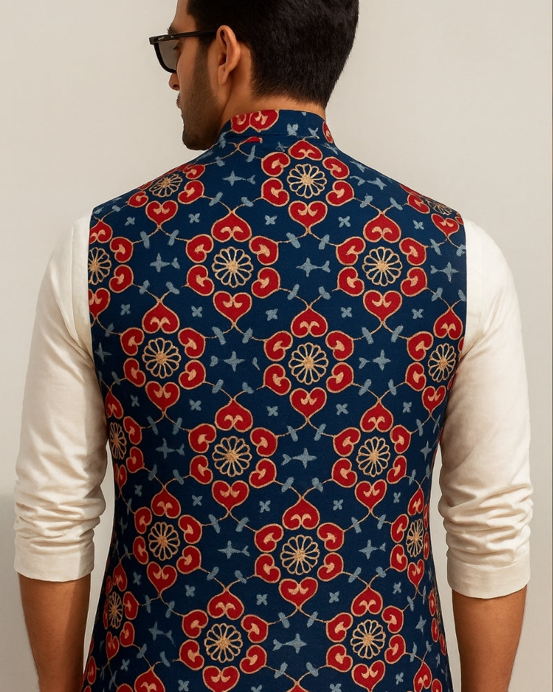 Indigo Ajrakh Nehru Jacket