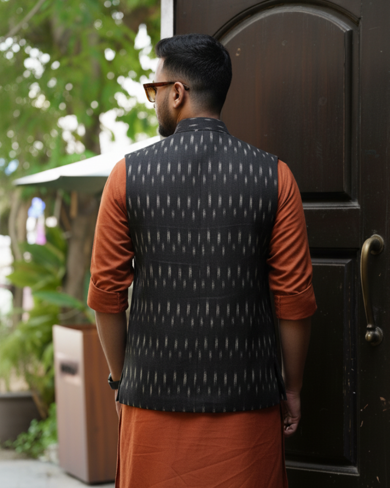 Black Ikat Nehru Jacket