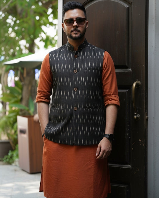 Black Ikat Nehru Jacket